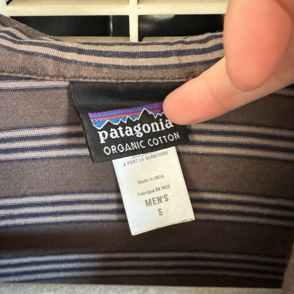 Patagonia Vintage Y2K Men’s Polo Shirt Small Brown Striped Organic Cotton - Picture 3 of 3